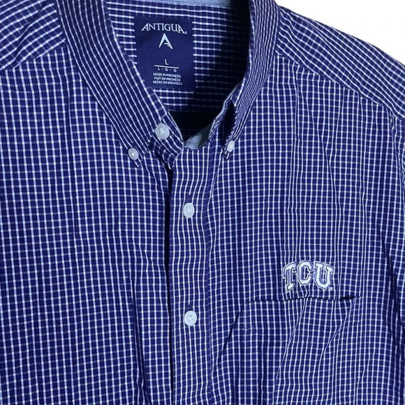 Men's Antigua Purple TCU Horned Frogs Short Sleeve Button-Up Shirt Size Large - Picture 3 of 10